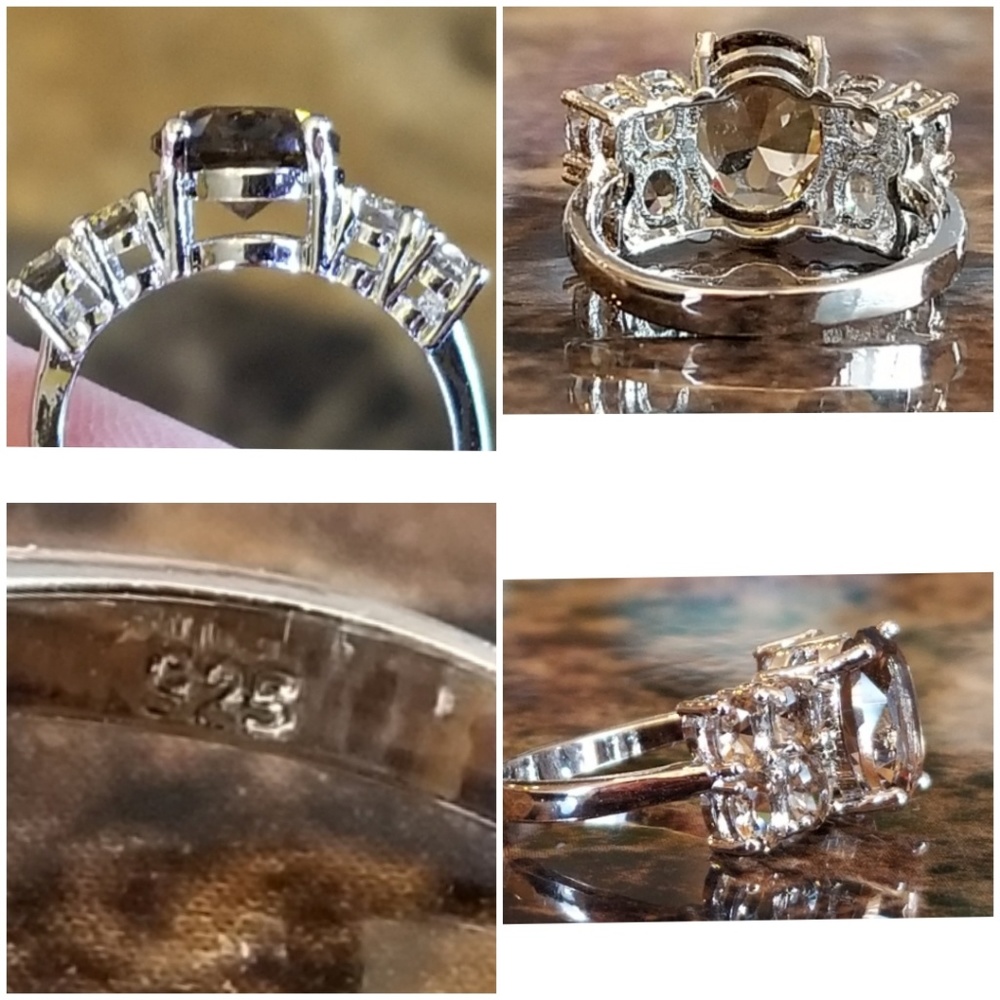 Genuine 5ct Smokey Topaz Cluster Ring Size 5.5 - Picture 6 of 7